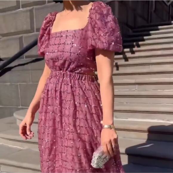 Elliatt Aubree Puff Sleeve Sequin Metallic Midi Dress Size XS - Picture 4 of 14